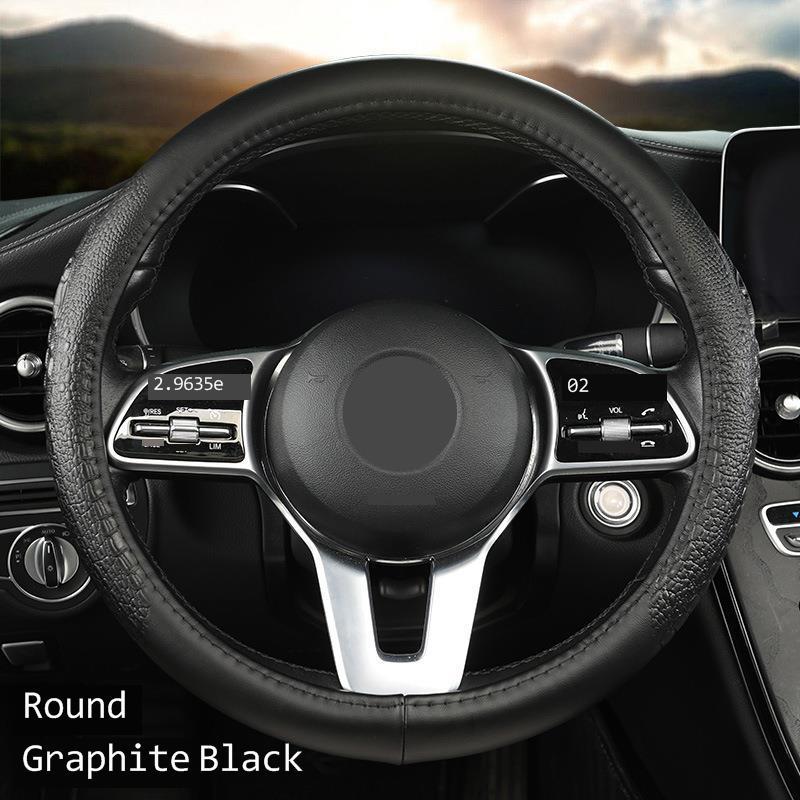 Crocodile Grain Steering Wheel Cover Rear Leather Protective Case Car Steering Wheel Universal Alligator Handle Cover D