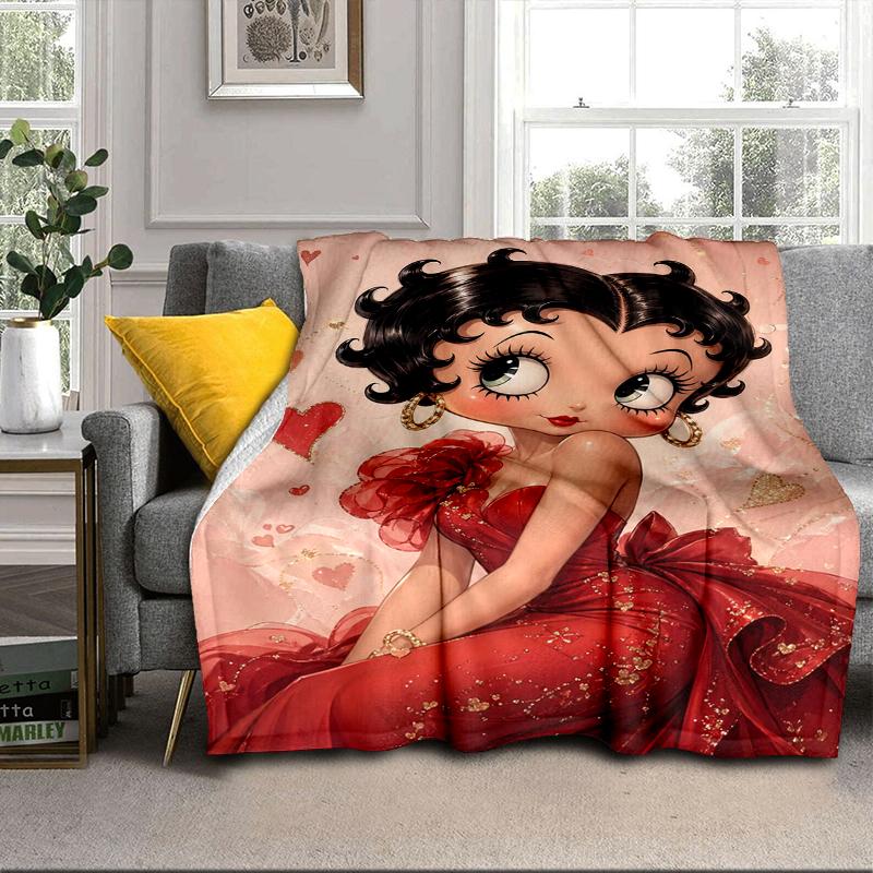 laday In Red Dress Blanket Flannel Blanket for bed, sofa, Camping, Hiking, Picnic Essentials, gift for family Fan gifts