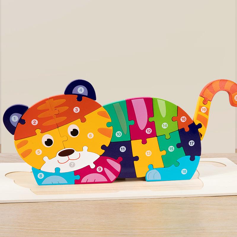 Children'S Early Education Puzzle Large Buckle Three-Dimensional Dinosaur Animal Digital Cognition Puzzle Puzzle Toy