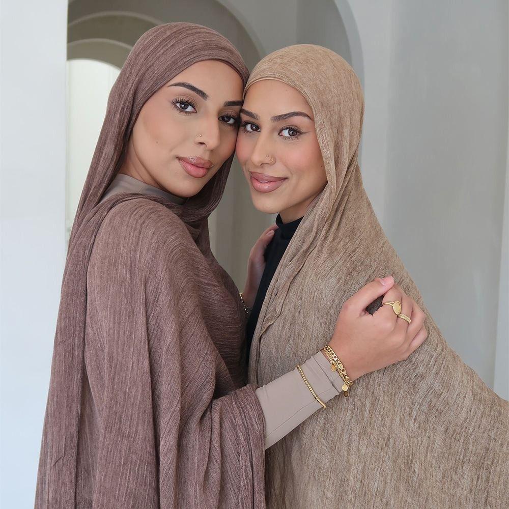 Solid Color Crinkle Hijabs Tie-dye Rayon Female Turban Women Muslim Scarf Shawls  Four Seasons