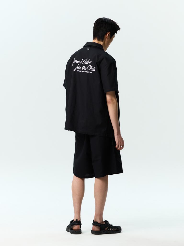 Jeimiweseuteu Jwgc Lettering Open Collar Set-Up Shirt (Black)