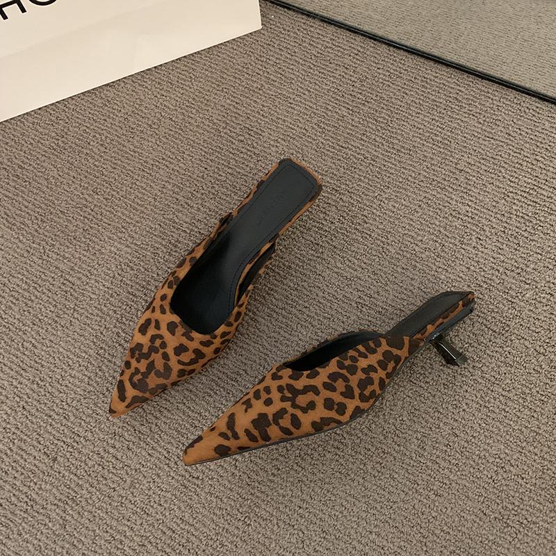 Designer Spitzschuh Leopard Damen Pantoletten Hausschuhe Mode Flache Slipper Lässige Niedrigabsatz Damen Pantoletten