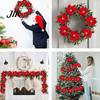 Small Room Decorative Lights Christmas Poinsettia String Lights, 200/300cm Red Green Floral Garland, Battery/USB Seasonal Tree Ornament Operated