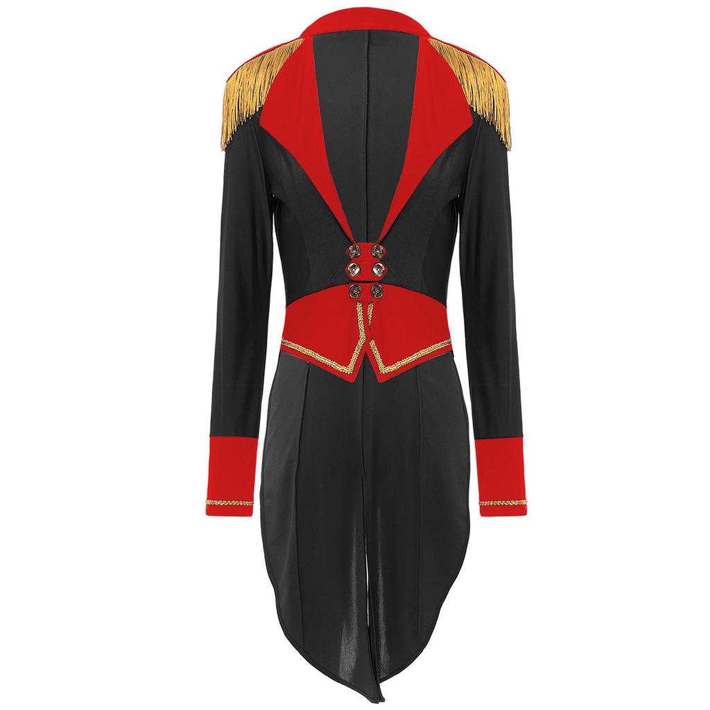 Womens Circus Ringmaster Tailcoat Double Breasted Deep V Neck Halloween Cosplay Jacket