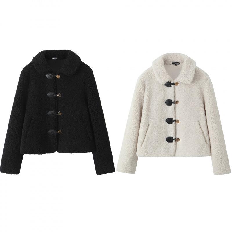

European & American Autumn Retro Women s Fleece Pocket Short Coat Jacket Medium