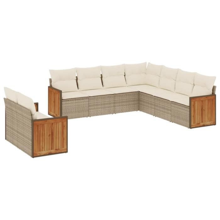 VidaXL Salon de Jardin avec Coussins 9 pcs, Canapés de Terrasse, Ensemble de Meubles de Patio, Mobilier d'Extérieur, Beige 3227780