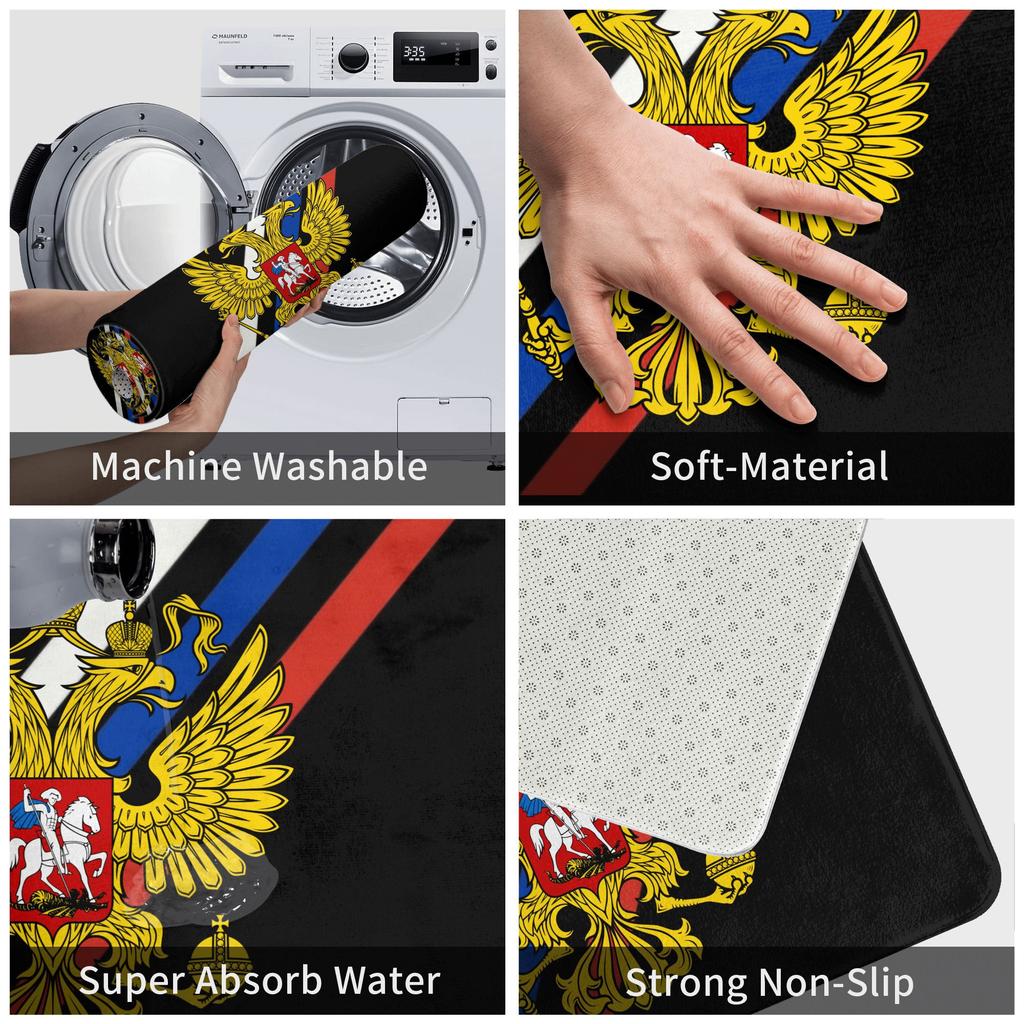 Coat of Arms of Russia Front Door Mat Anti-Slip Indoor Absorbent Russian Empire Doormat Garden Garage Entrance Rug Carpet