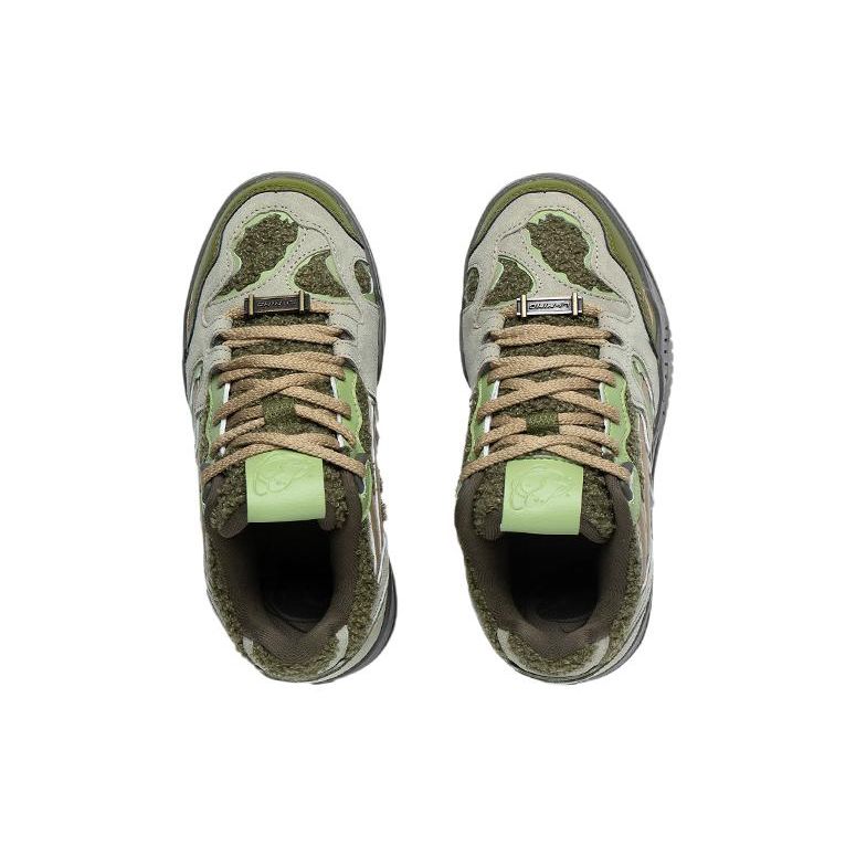Li-Ning Light Blue Fabric Leather Wear-Resistant Casual Non-Slip Shock Absorbing Low-Top Skate Shoes Unisex Sneakers Green AGCS427-3