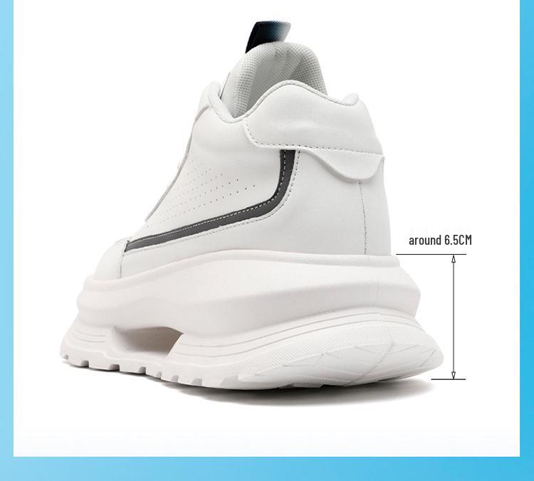 Men's White Hidden Lift Casual Sneakers, 10cm Height Boost, Thick Sole, Trendy Dad Shoes