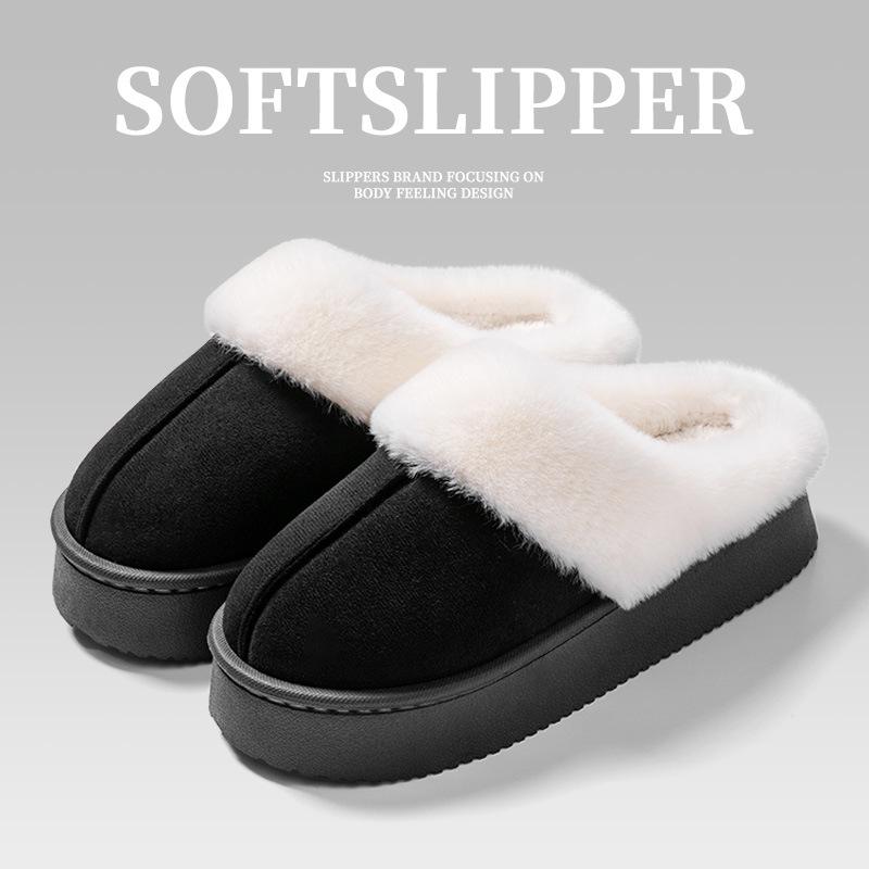 Women's & Men's Non-Slip Waterproof Cotton Slippers: Silent, Thick-Soled, Wear-Resistant Footwear for Home and Confinement Couples.
