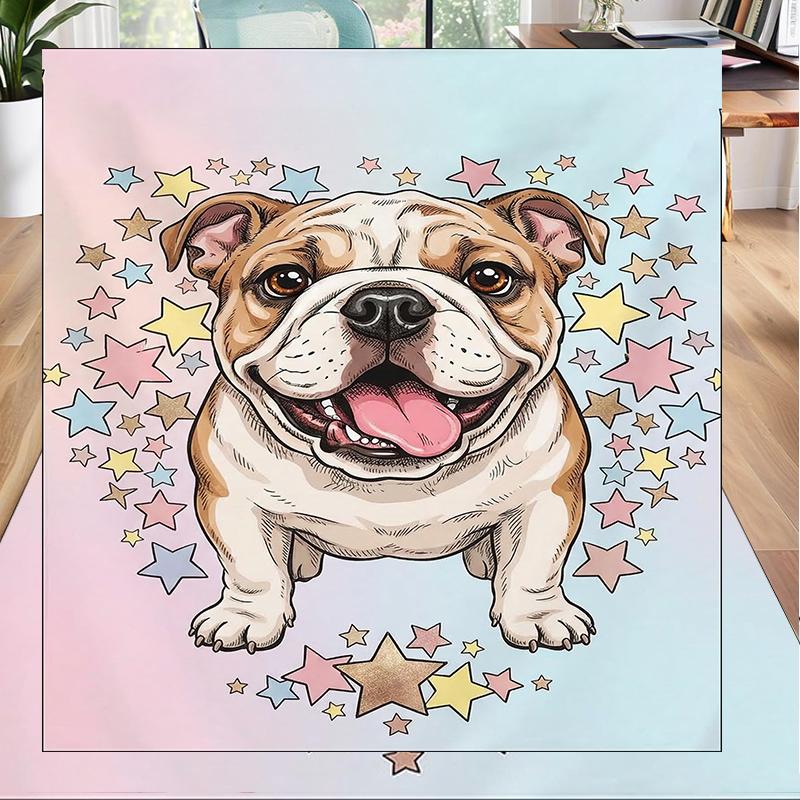 Cartoon Bulldog Stars Office Rug Chair Mat, Entryway Carpet, Suitable for Front Door, Bedroom, Living Room, Desk, Holiday Gift