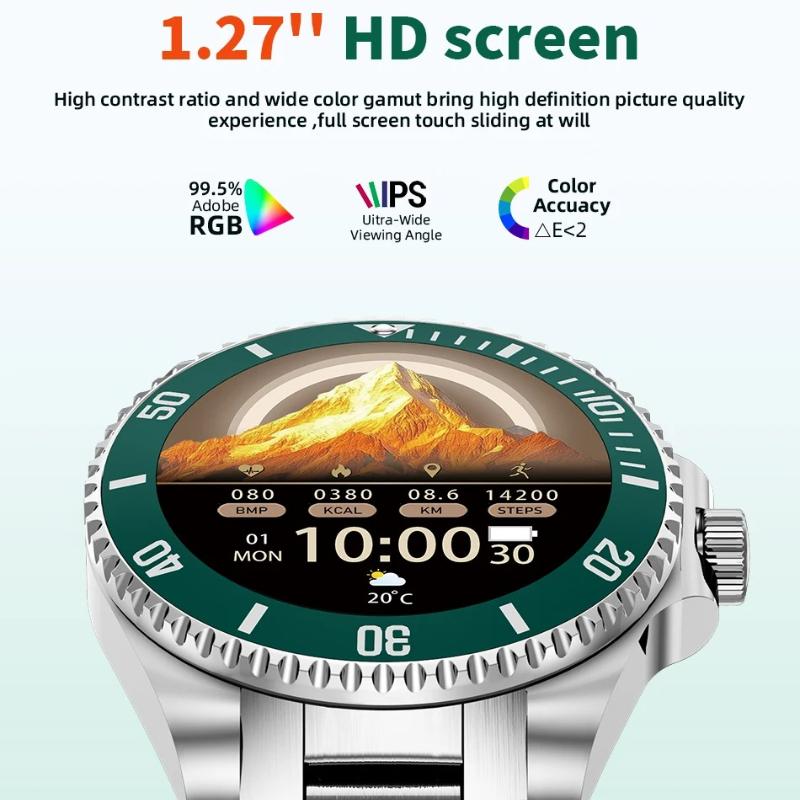 1,27" HD-Bildschirm Stahl Smartwatch Herren 2026 Neu IP68 Wasserdicht Bluetooth-Anruf Sport Sprachassistent Gesundheitsmonitor Herren Business Smartwatch