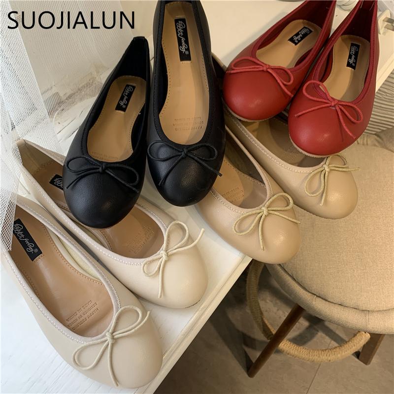 Fashion SUOJIALUN 2025 Autumn Women Flat Shoes Fashion Round Toe Shallow Slip On Ladies Elegant Ballerinas Shoes Casual Dress Ballet Sho