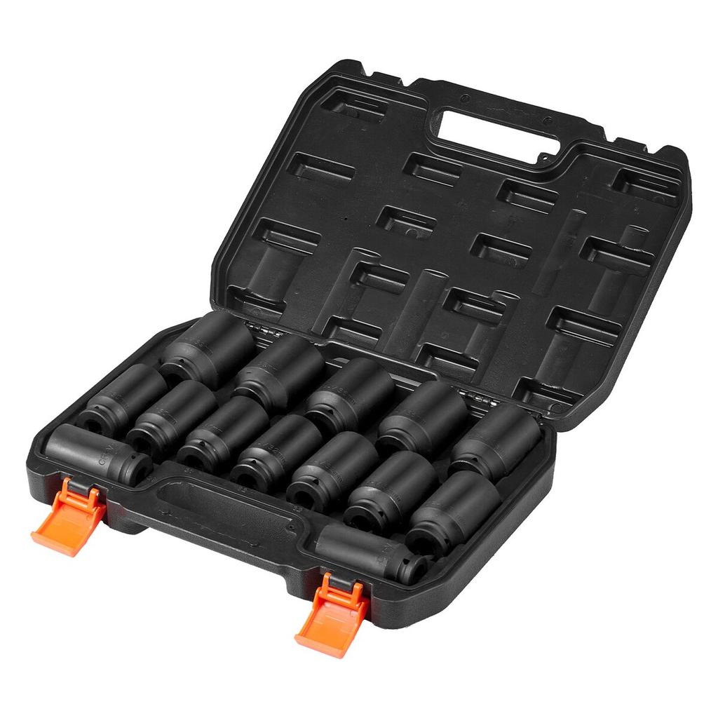 Axle Nut Impact Socket Set 1/2" Drive Deep 6+12-Point 14PCS Metric Socket