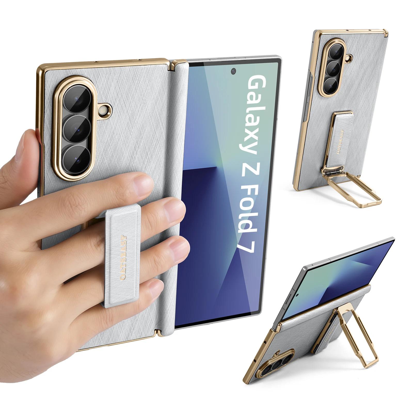 

Oatsbasf Leather Phone Case for Samsung Galaxy Fold 7 with Strap Stand Metal 360° Rotatable Fold 7 Case Bumper Protective Cover Galaxy Z Fold7