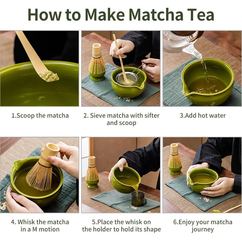 4/5/7/8pcs Traditional Matcha Set Bamboo Whisk Ceramic Tea Bowl Japanese Tea Making Tools Home Kitchen Gift for Tea Lovers