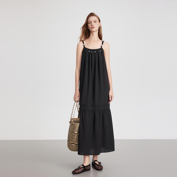 ELLE French Linen Vacation Slip Dress Women Dresses EL51455