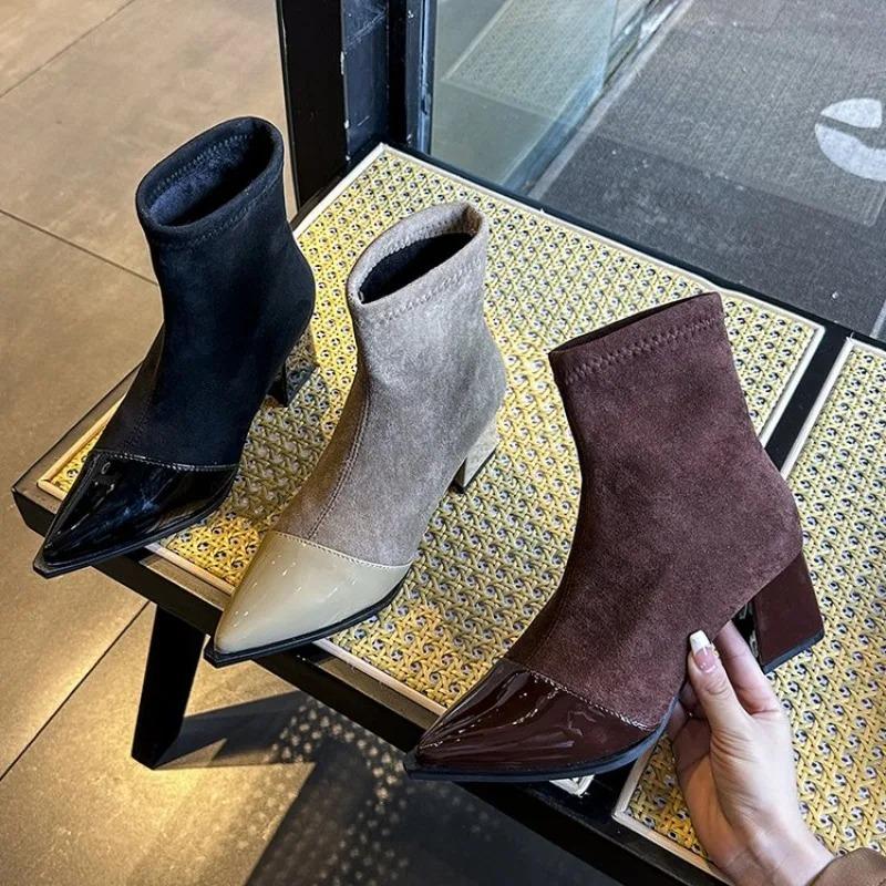 Autumn Vintage Slimming Women Ankle Boots Ladies Concise Pointed Toe Low Heel Short Botas  De Mujer