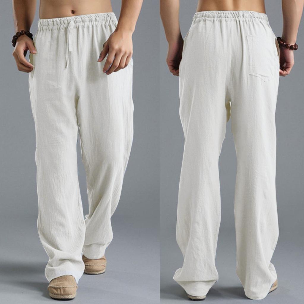 Herren Plus Size Lose Kordelzug Freizeithose Leinen Atmungsaktive Sporthose für Männer