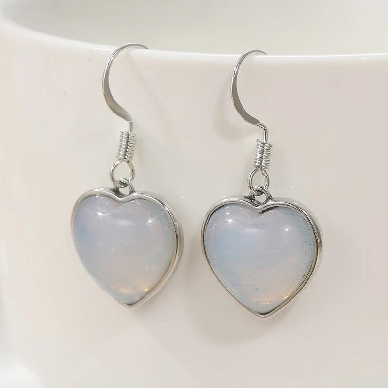 Concise Synthetic Moonlight Stone Heart-shaped Dangle Earrings for Women Elegant Pendant Festival Wedding Jewelry Crafts