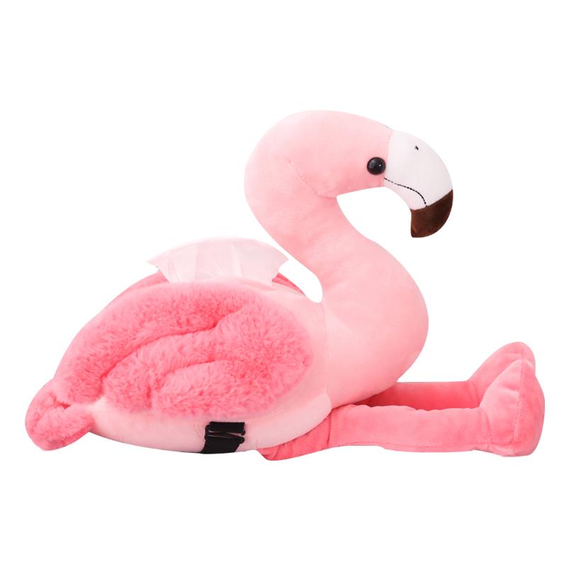 Pink Flamingo Plush Tissue Box Holder Car Usage Stuffed Cartoon Animal Plushie Decoration Gift
