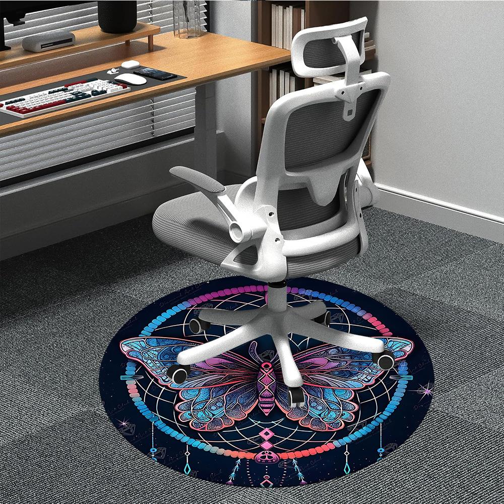 

1PC Butterfly Mandala Office Round Area Rug, Indoor Mat Suitable ForOffice, Under Office Chairs Bedroom Living Room Home Decor, Room Deco, D095 80cm by 80cm