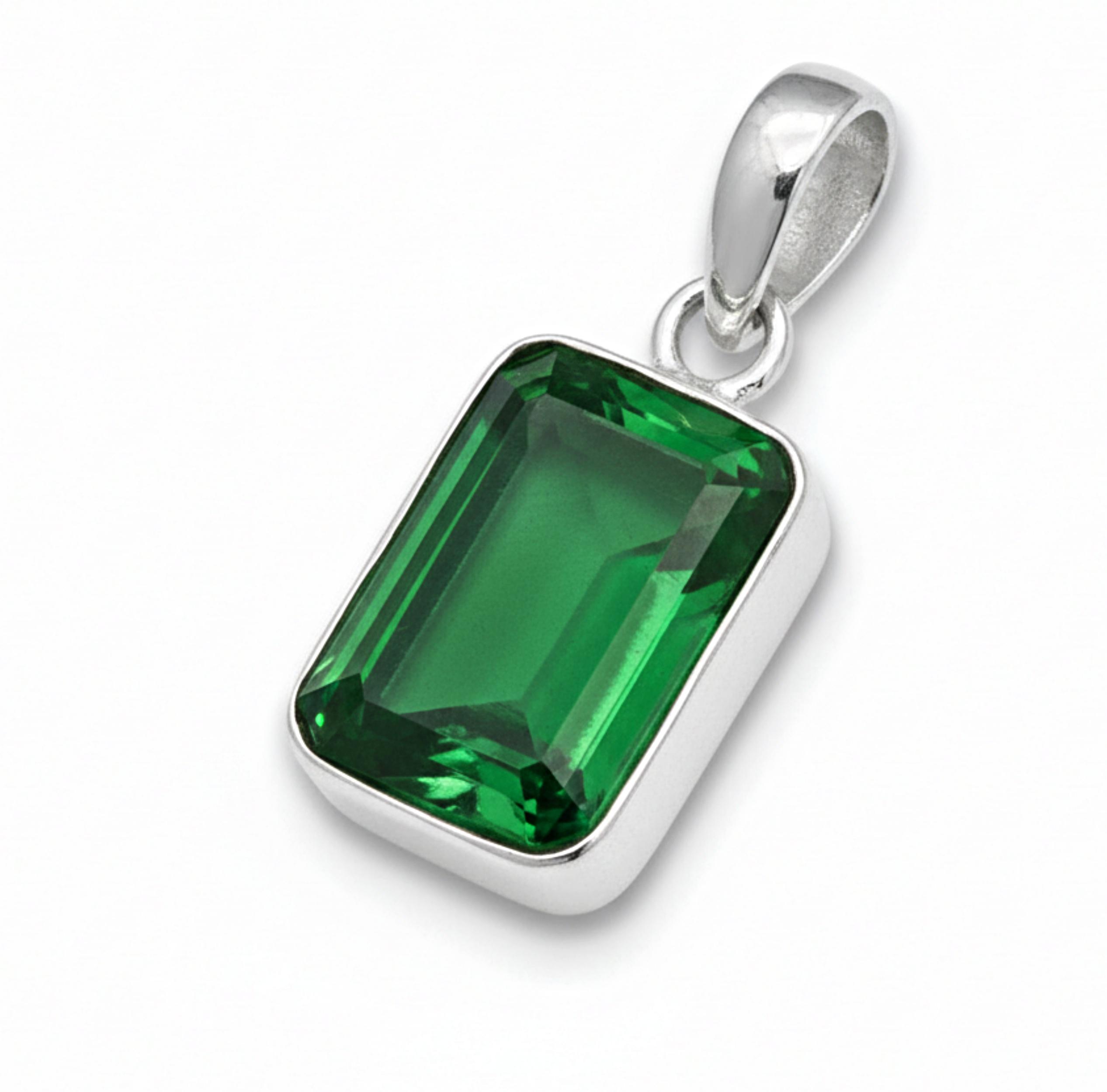 

Green Emerald Gemstone Pendant, 925 Solid Sterling Silver, Rectangle Shape Necklace Pendant, Minimalist Pendant for Women серебряный