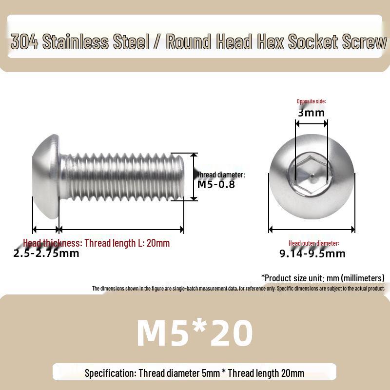 304 Stainless Steel Mushroom Head Hexagon Screw M2-M6