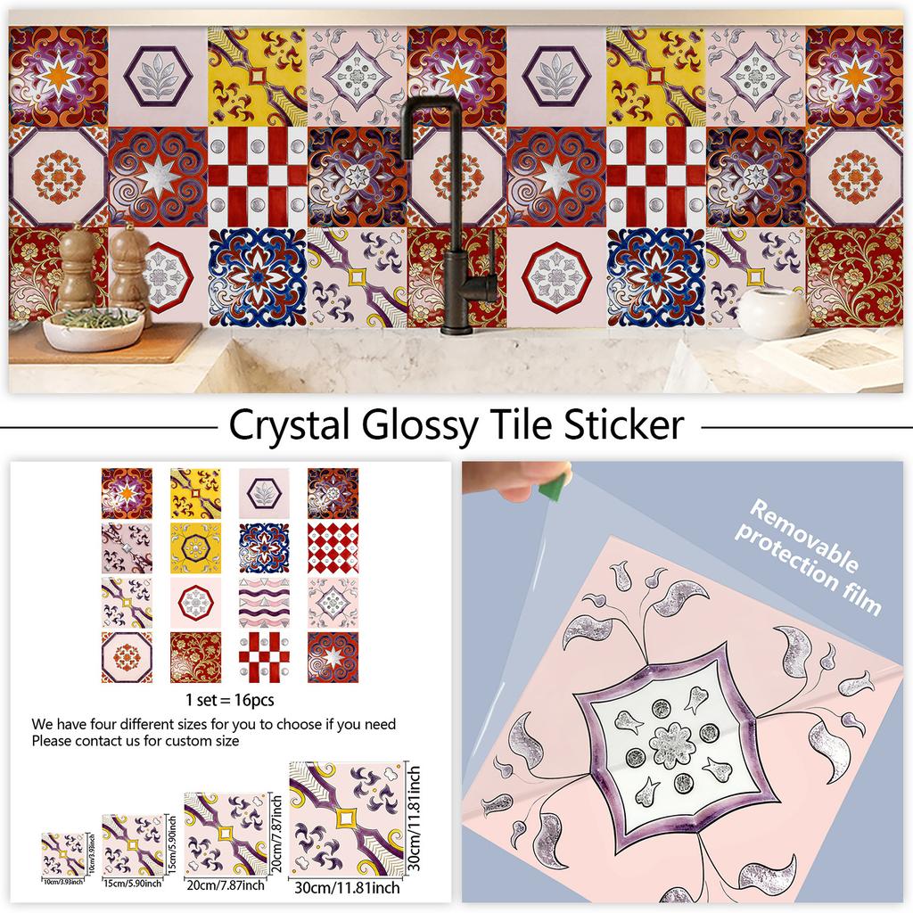 16 Stück Vintage Fliesenaufkleber Hitzebeständig Ölbeständig Spritzschutzplatte Abziehbar und Aufklebbar Mosaik Vinyltapete für Küchenherd Badezimmer Wanddekoration