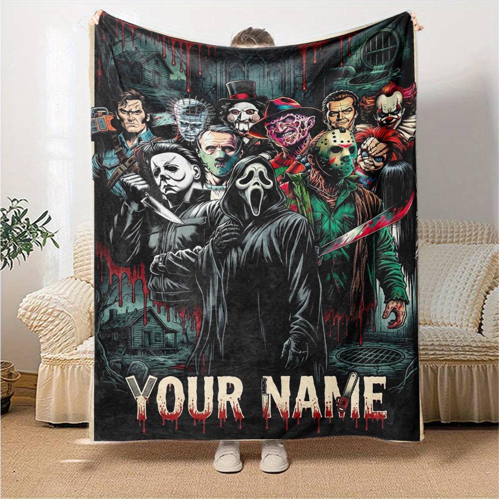 Name Custom Horror Movies Print Flannel Blanket High Quality Warm Comfortable Cover for All Seasons Perfect for Gifts Home Decor