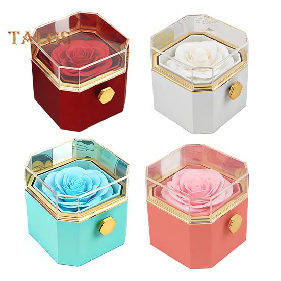 Ring Smyckeskrin med Bevarad Rosblomma Låddesign Bärbar Smyckesorganisatör Evighetsblommor Rosgåvor till Mors Dag Alla Hjärtans Dag