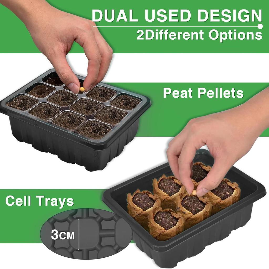4/6 Packs Full Spectrum Seed Starter Tray with Plant Light Elevated Seedling Starter Trays With Humidity Domes Clear Cell Tray
