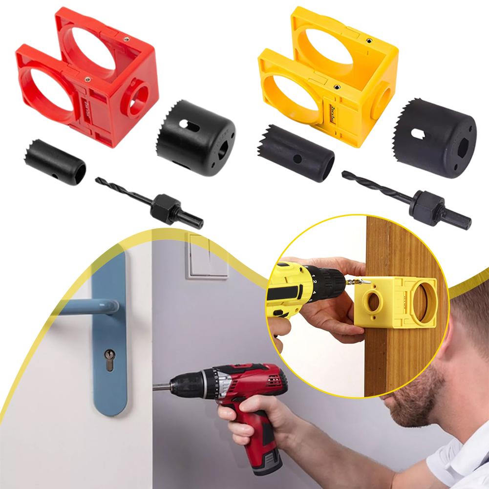 Set de instalare a încuietorilor ușii cu șablon de ghidare, kit de ferăstrău pentru blocare a ușii, ideal pentru uși din lemn