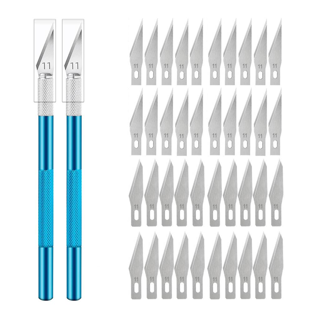 Engraving Non-Slip Metal Knife Kit + 40/10pcs #11 Blades Cutter Craft Knives for Mobile Phone PCB Repair Hand Tools