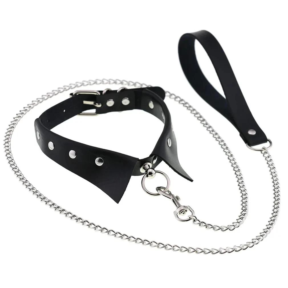 Adult Neck Collar Bondage Chain Slave Leash Steel Chain Dog Chain Neck Collars Sex Toys For Woman Man Couples Flirting Toys