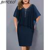 BITCED Women Plus Size V Neck Asymmetrical Buttocks Dress Chiffon Sequin Dress(L-5XL)