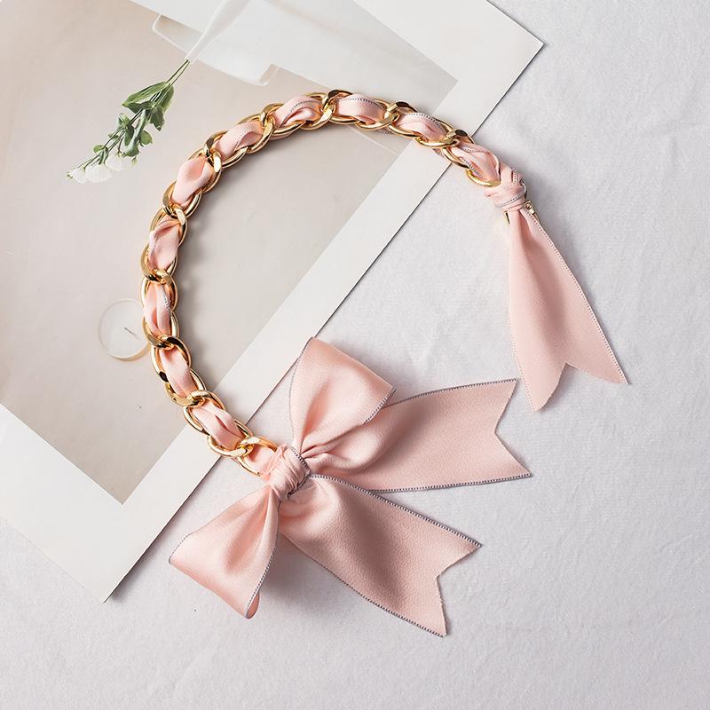 35cm DIY Bag Chain with Silk Scarf Metal Hand Chain Bow Decorative Chain Strap Transformation for Hand Carry Bags