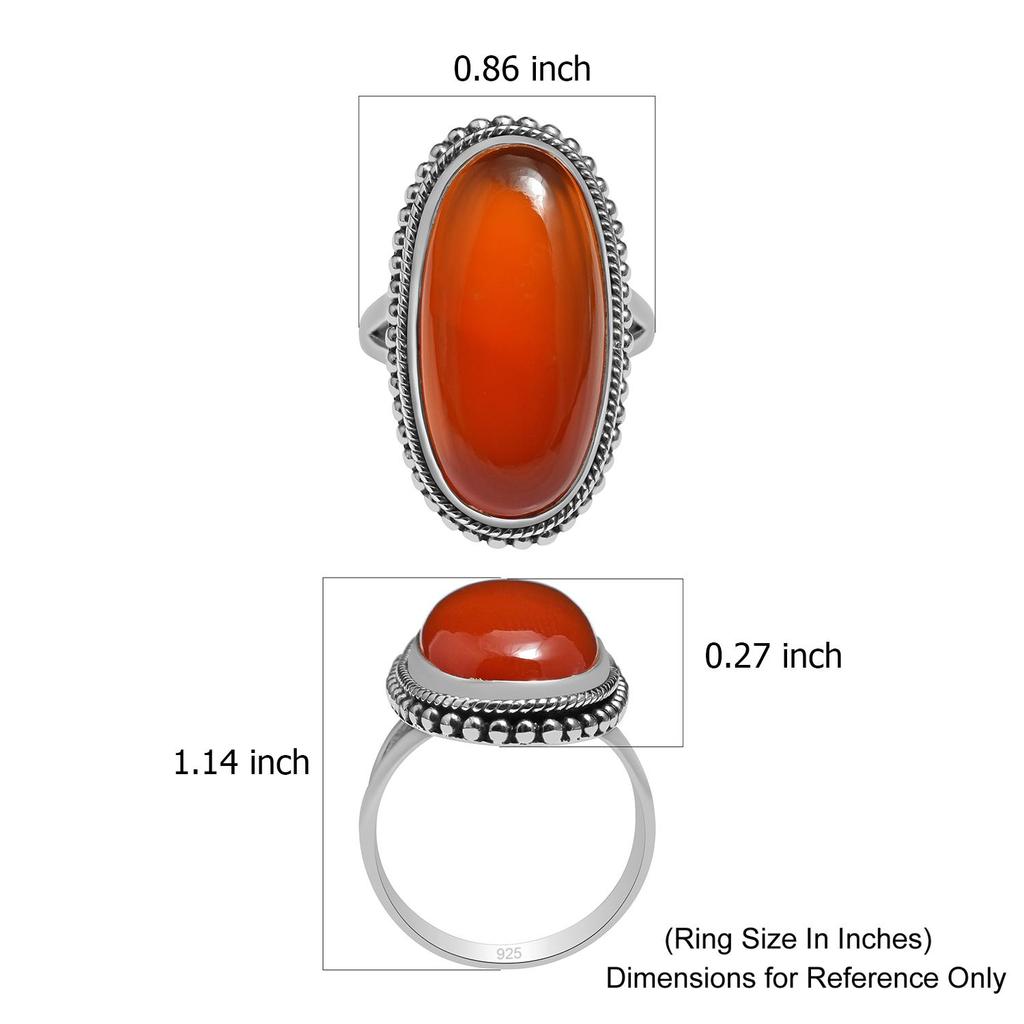 Anelli con perline di forma ovale in argento sterling 925 con pietra preziosa naturale di corniola per donne e ragazze