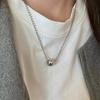 Personality Design Silver Color Stainless Steel Beaded Ball Pendant Necklace For Women Double Layer Hip Hop Rock Chokers Jewelry