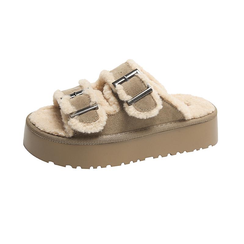

Fashion 2025 Autumn New Plush Women s Slippers, Thick-soled Fashionable Indoor Warm Open-toe Fur Shoes, Comfortable Women s Slippers 35 абрикосовый