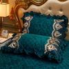 European Velvet Quilted Pillowcase Set - Thick Plush with Lace Edge (Set of 2)