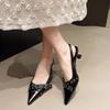 Fashion Fashion Point Shallow Mouth Fine Heel Sandals Summer New Bao Head Rivets Metal Buckle Anti-slip Wear-resistant Low Heel Shoes