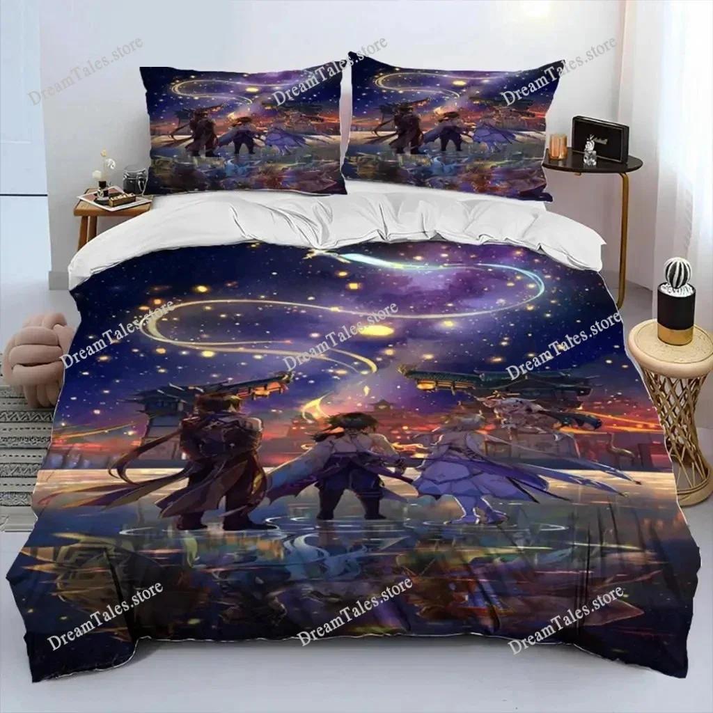 3D Print Genshin Impact Bedding Set Boys Girls Twin Queen King Size Duvet Cover Pillowcase Bed Boys Adult Home Textileextile