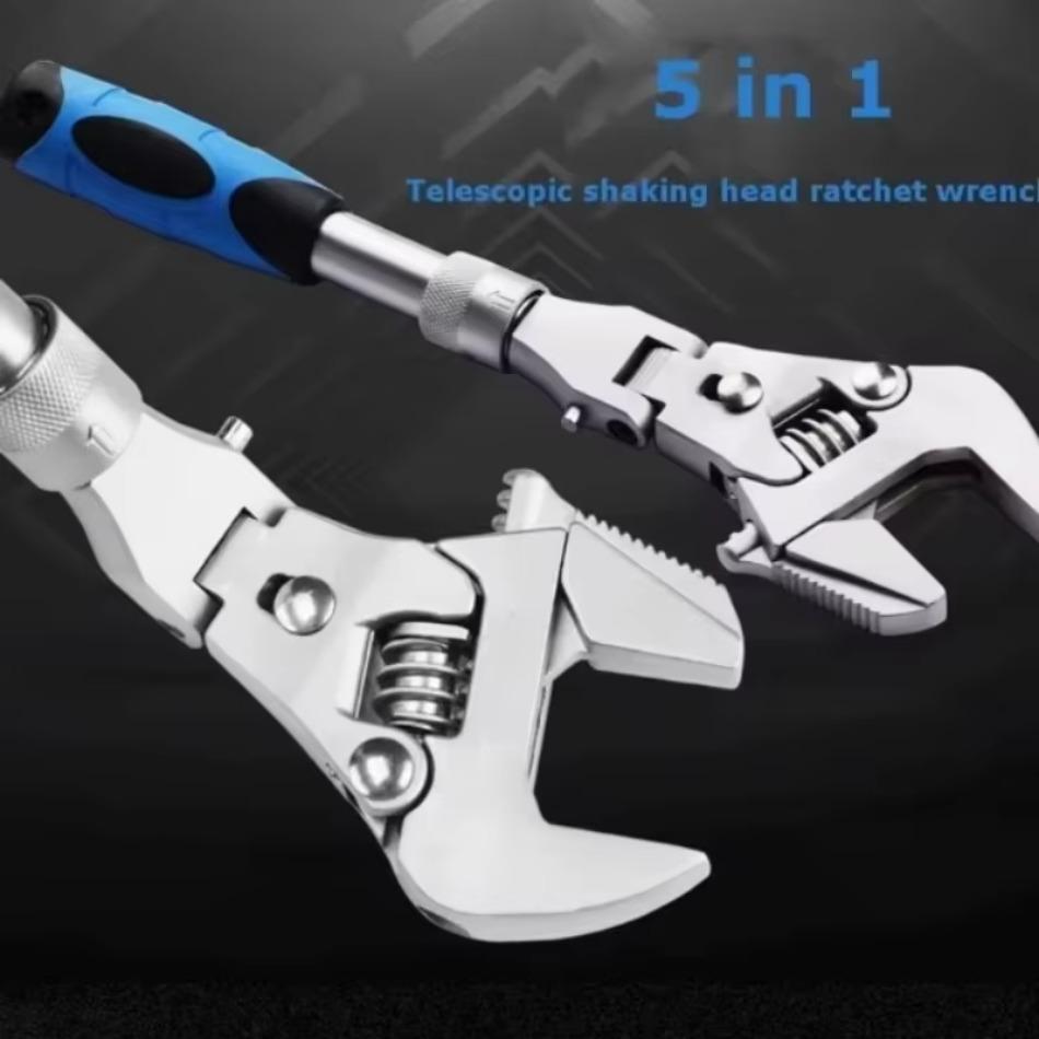 5 In 1 10 Inch Wrench Professional Adjustable Multifunctional Retractable Heavy-duty Foldable Folding Ratchet Wrench Hand Tools