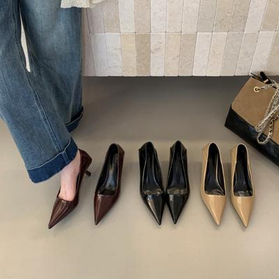 Black High Heels Women's Stiletto 2025 Autumn New French Pointed Middle Heel Single Shoes Professional Shallow Mouth Women's Shoes