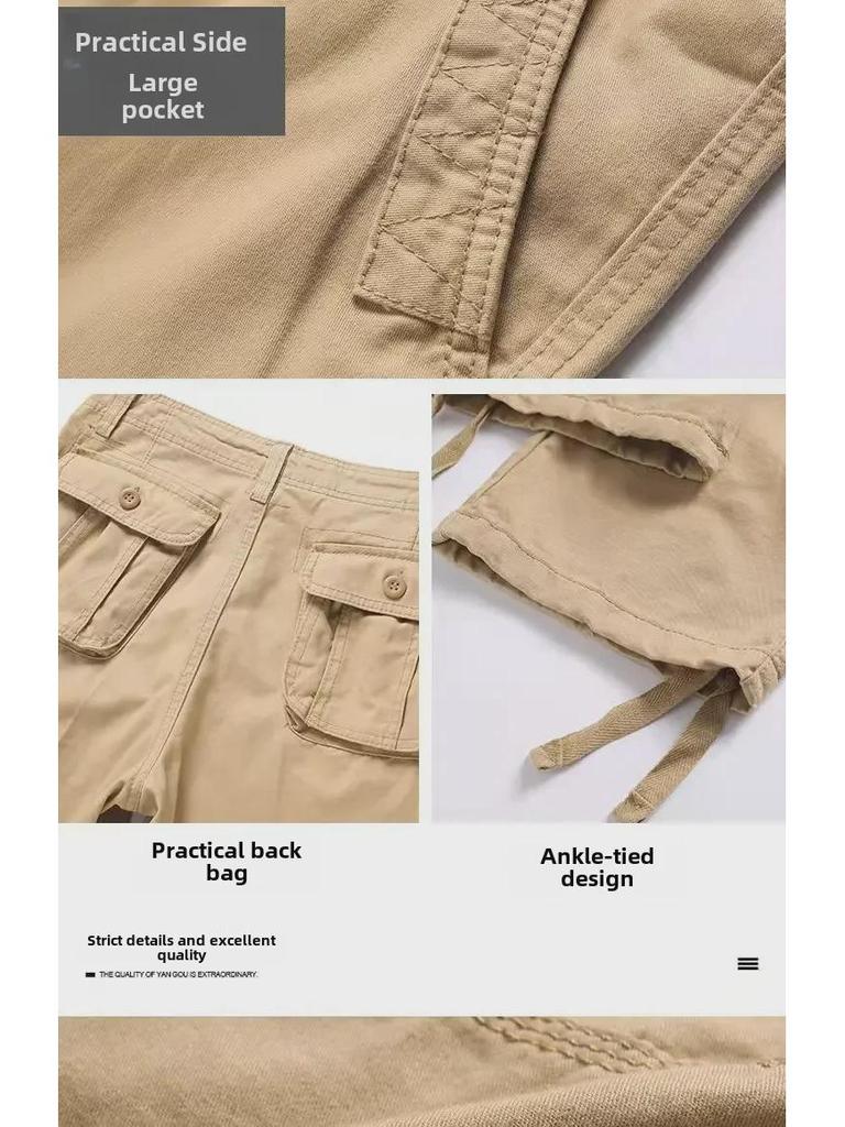 Durable Cotton Multi-Pocket Workwear Pants - Loose Fit, Straight Trousers, Plus Sizes
