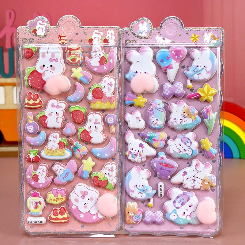 2sheets Cartoon Sticker 3D PVC Hollow Puffy Squishy Rabbit Capybara Bear For Phone Case Laptop Decoration Journal DIY Collage