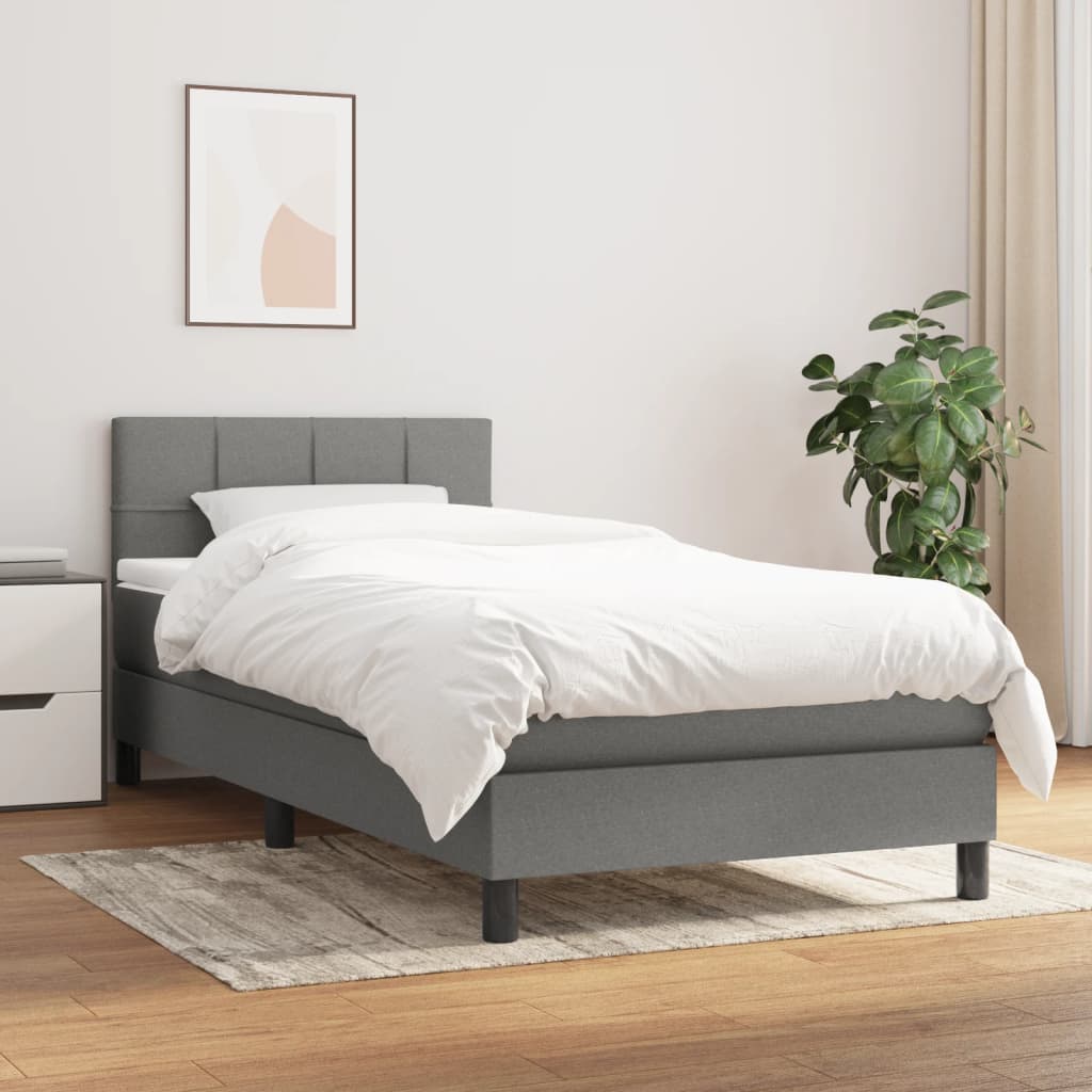 Box Spring Bed with Mattress Dark Gray 90 x 200 cm Fabric