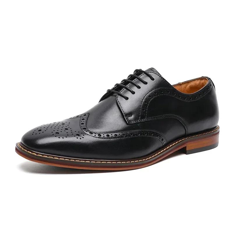 Plus 47 Men Genuine Cow Leather Shoes Luxury Handmade British Vintage Carving Brogues Oxford Dress Shoe Brock Deby Shoes