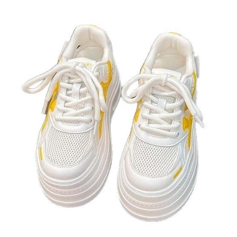 thick-soled color matching little white shoes women's spring and summer new hollow breathable casual sports dad shoes